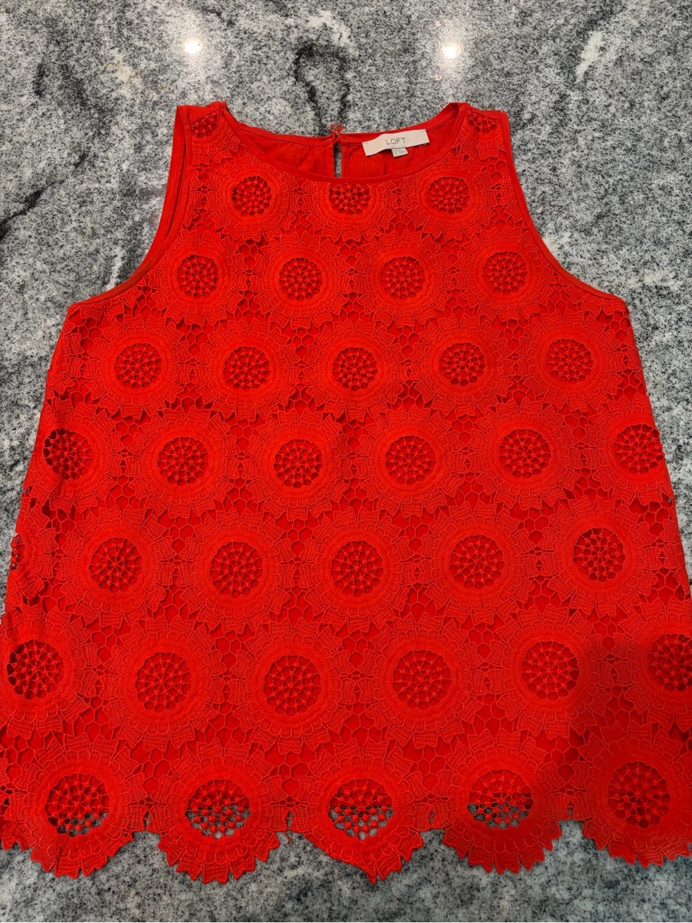 LOFT Bright Red/Orange Crochet Lace Multi-Fabric Sleeveless Camisole